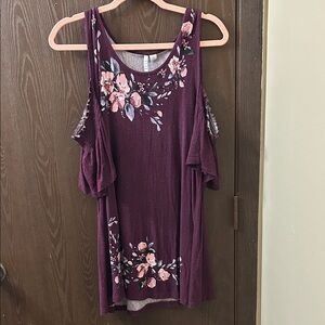 Plum Floral Cold-Shoulder Tank Top